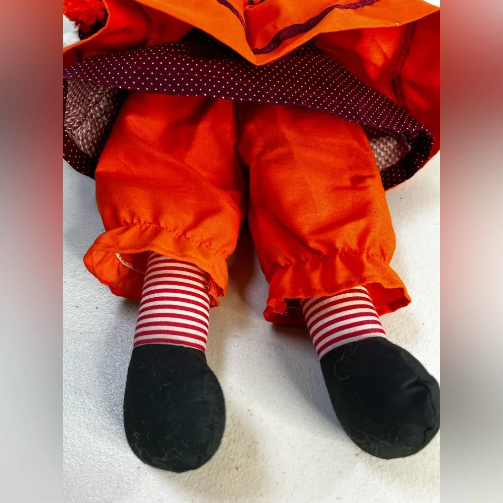 Hokie Rag Doll in Orange Dress - Handmade, 15”